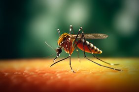 Nahaufnahme einer Mücke, die Gelbfieber übertragen kann.